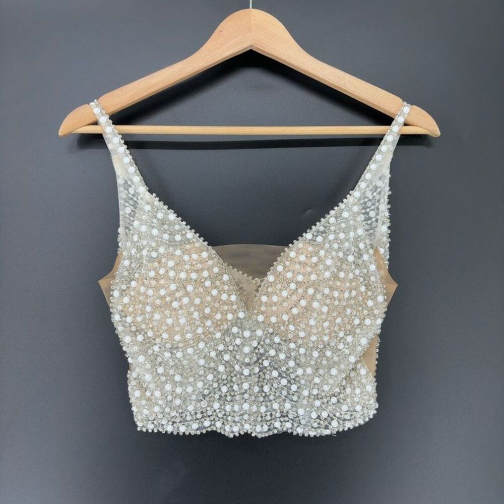 Db Studio Embellished Pearl and Crystal Crop Tank Top